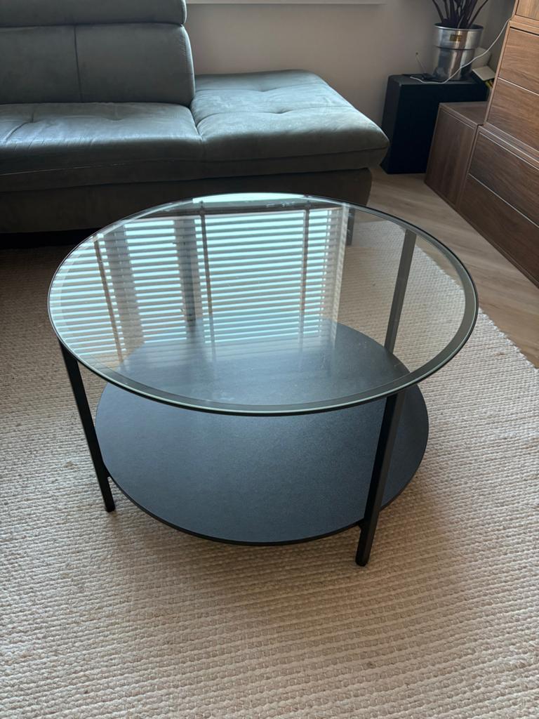 IKEA Salontafel met glazen blad en metalen onderstel, Ophalen, Rond, 50 tot 100 cm, Minder dan 50 cm