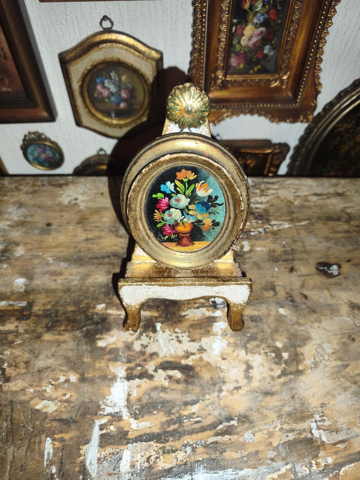 oud schilderijtje schilderij lijst stilleven bloemen O26, Antiek en Kunst, Ophalen of Verzenden