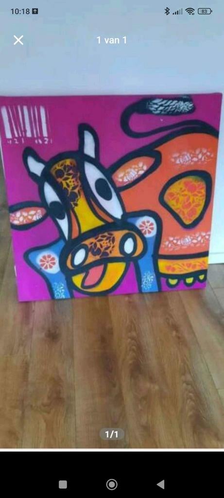 Kleurrijk schilderij van een koe in Fabian 120x120, Antiek en Kunst, Kunst | Schilderijen | Modern, Ophalen