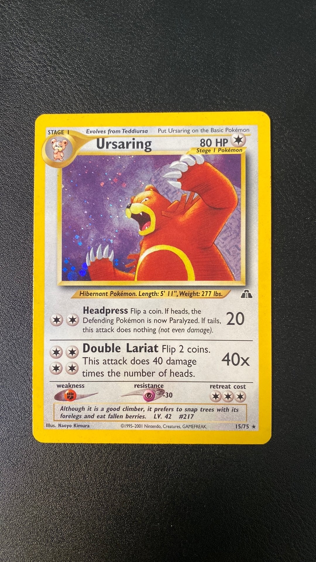 Pokemon ursaring holo 15/75 neo discovery, Ophalen of Verzenden, Gebruikt, Losse kaart