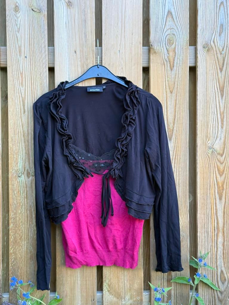 Topje en vestje vintage maat L(topje) maat M vestje, Ophalen of Verzenden, Gedragen, Maat 38/40 (M), Paars