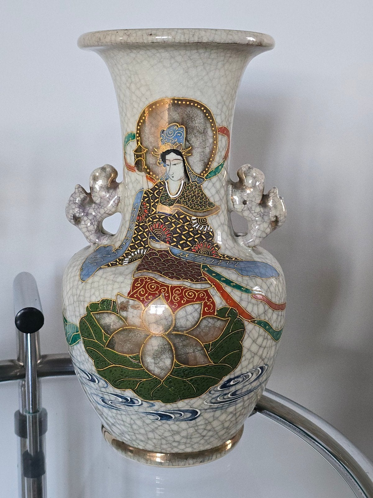 Antieke Japanse craquelé vaas cloissoné stijl €75, Ophalen of Verzenden