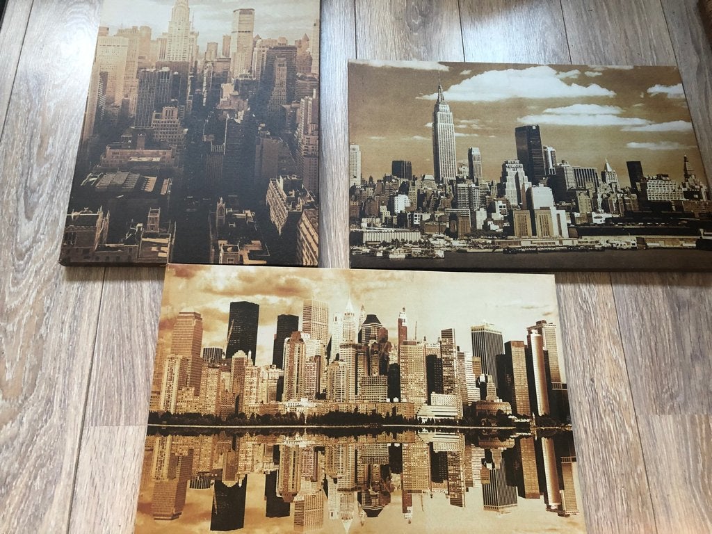 Canvas schilderijtjes steden, Ophalen of Verzenden, Gebruikt, Schilderij