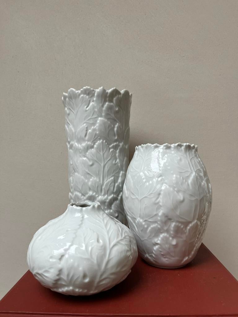 Set van 3 Fürstenberg vazen met bladmotief, Ophalen of Verzenden
