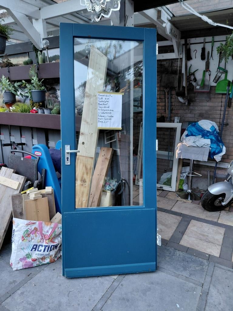 Buitendeur Schuurdeur Tuinhuisdeur 82 bij 211dubbelglas, Ophalen, Gebruikt, 80 tot 100 cm, Buitendeur