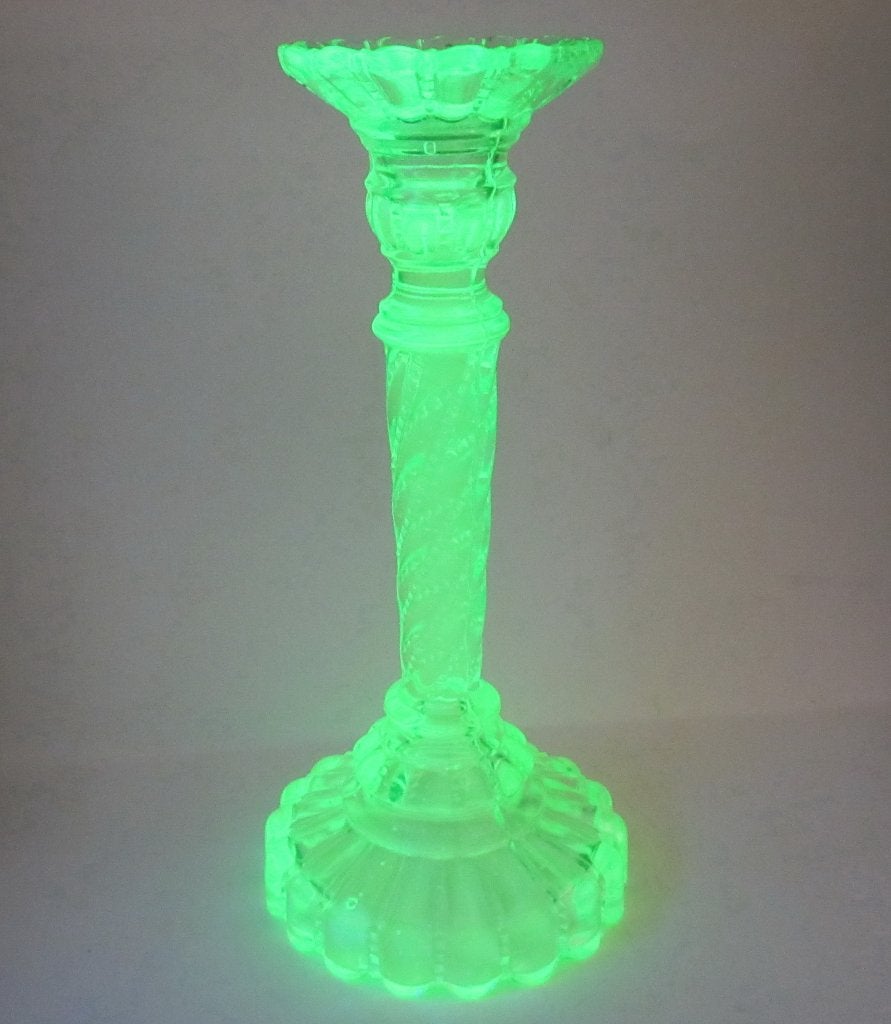 Antieke vaseline uranium glas art deco: kandelaar, ca 1920, Verzenden