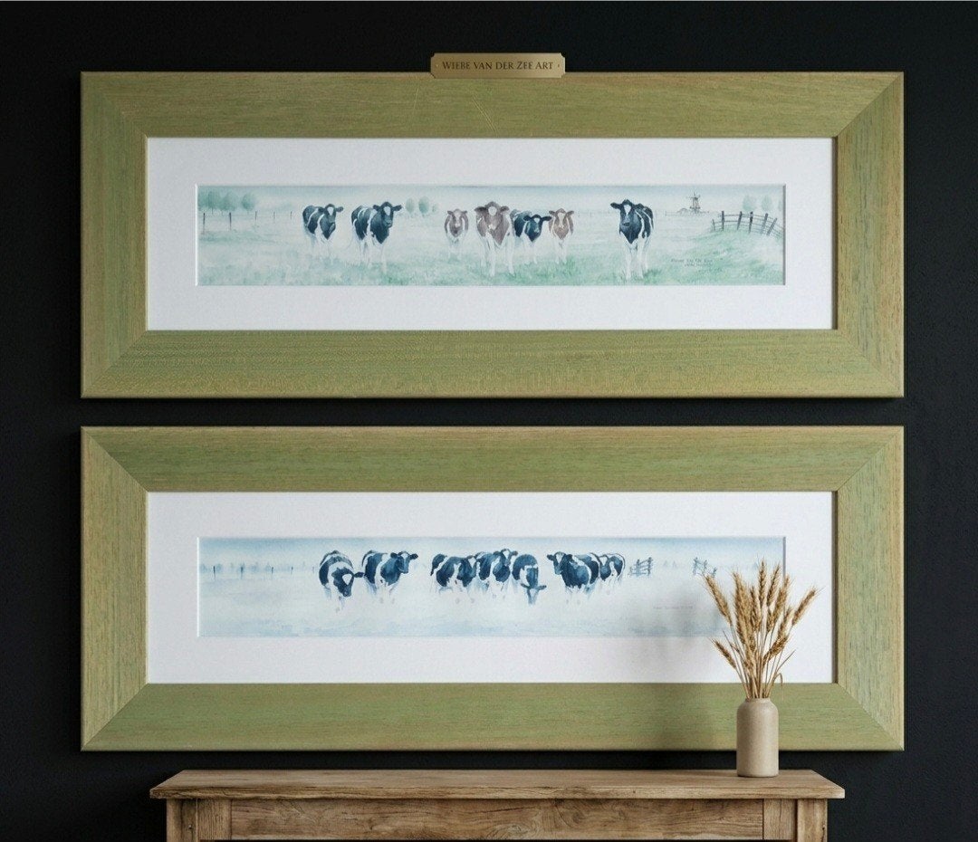 2 originele aquarellen Wiebe van der Zee "Koeien", Ophalen of Verzenden