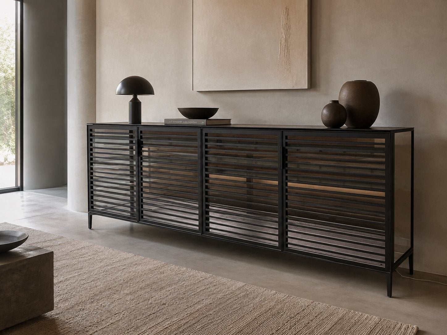 Rimadesio Alambra low sideboard 260cm vv led / lederen inleg, Info@micheldethouars.nl, Eikenhout, Ophalen of Verzenden, 200 cm of meer