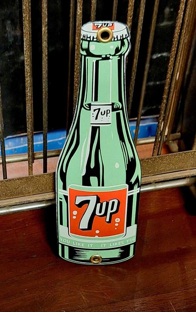 Emaille 7up reclamebord, bordje Seven Up limonadefles., Reclamebord, ., Nieuw, Ophalen of Verzenden