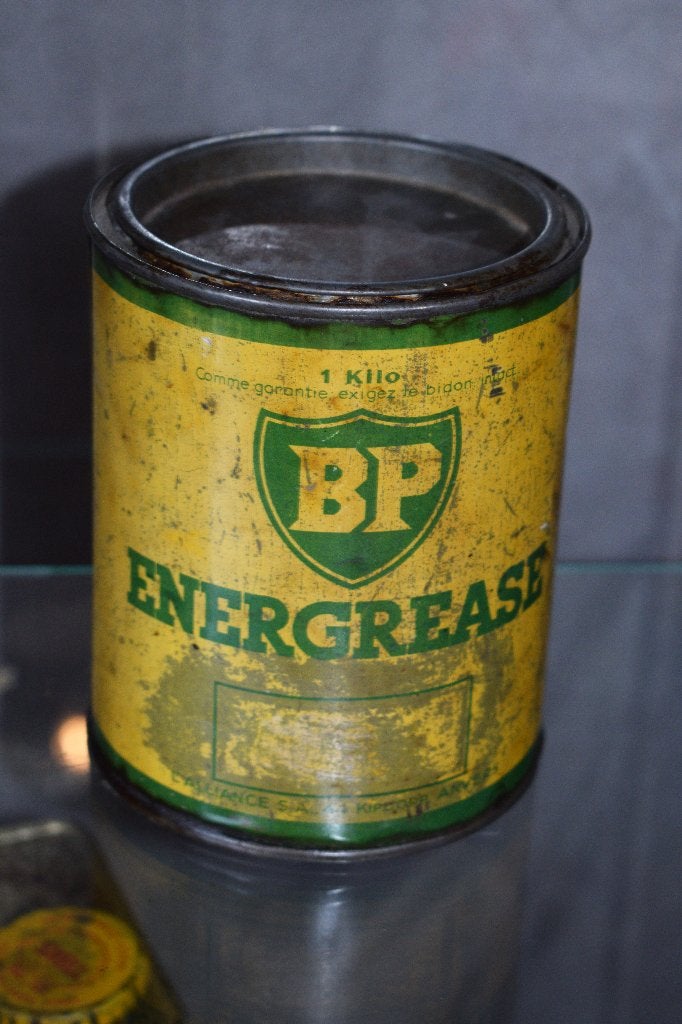 oude vet pot BP energol 1950 1 kg olie blik, Ophalen of Verzenden, Gebruikt, Reclamebord