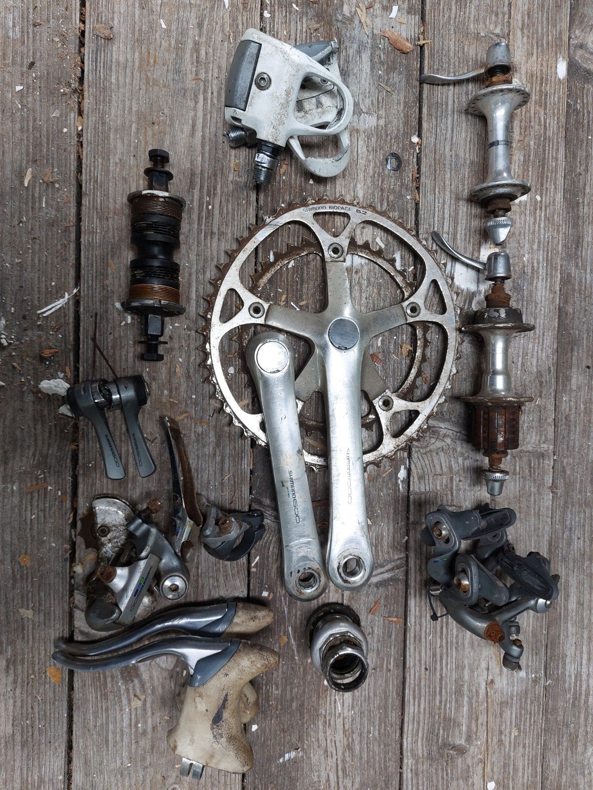 Shimano 600 Ultegra tricolor groepset voor vintage racefiets, Fietsen en Brommers, Fietsonderdelen, Gebruikt, Overige typen, Ophalen of Verzenden