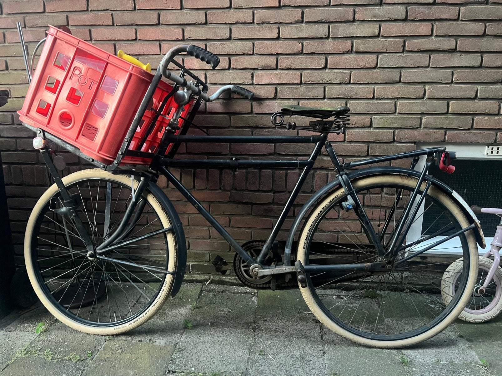 Antieke oldtimer transportfiets bakfiets bakkers fiets, Ophalen, Gebruikt, Terugtraprem