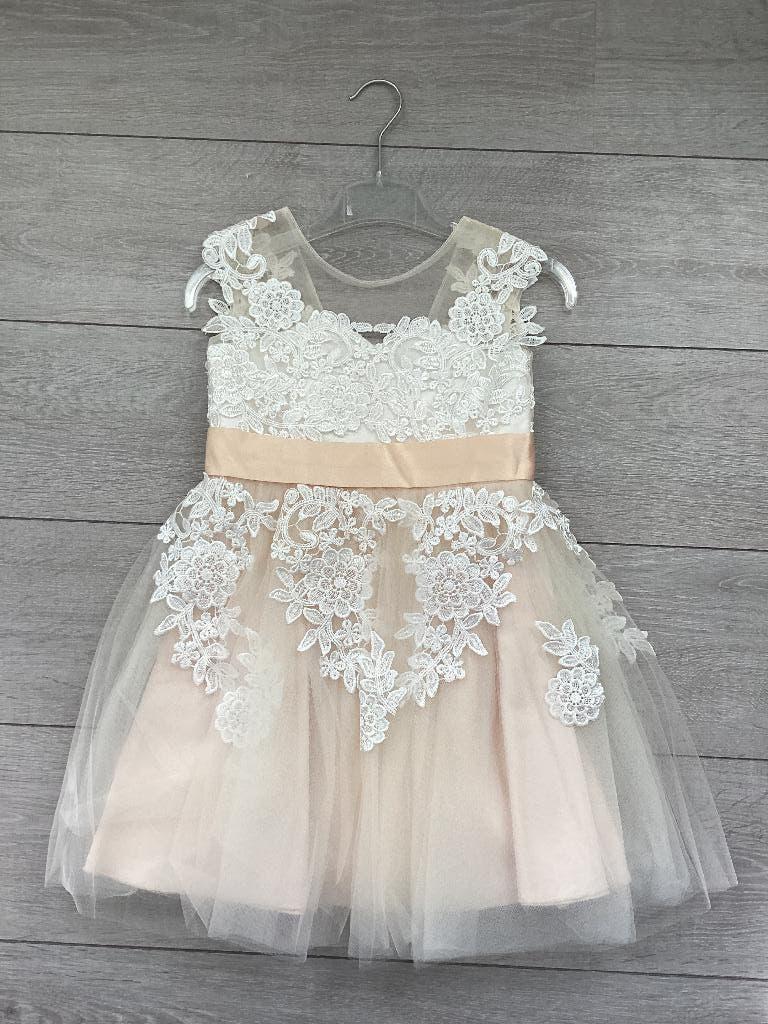 Feestjurk peach/wit maat 122, Ophalen of Verzenden, Gebruikt, Meisje, Jurk of Rok