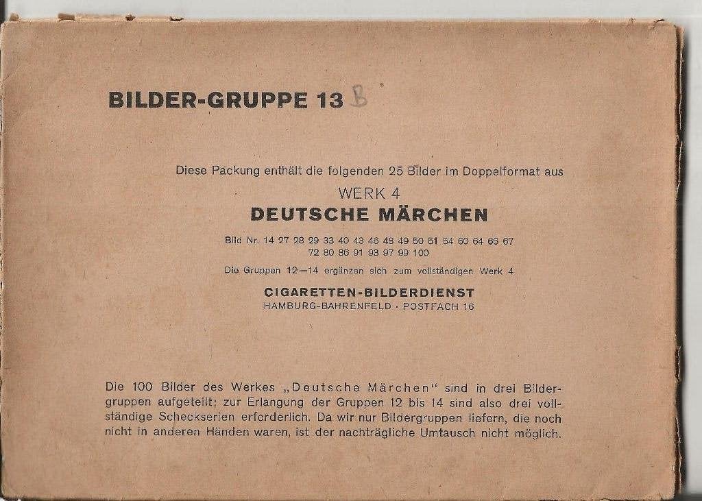 Hamburg Cigaretten Bilderdienst Duitse Sprookjes Groep 13 B, Ophalen of Verzenden, 1940 tot 1960, Ongelopen, Overige thema's
