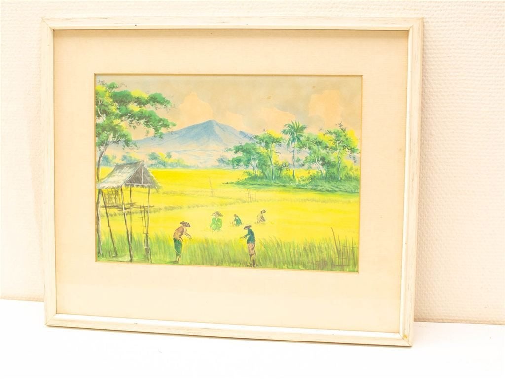 Schilderij rijstveld 30508, Ophalen of Verzenden, Gebruikt, Schilderij