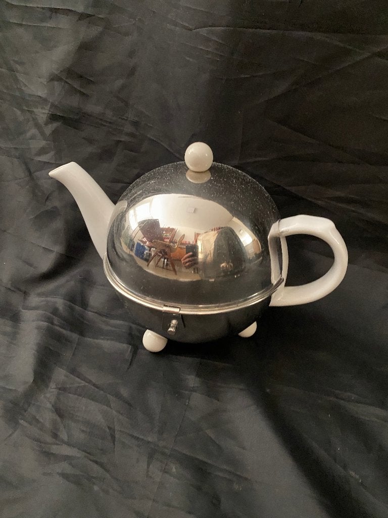 Retro Theepot met RVS mantel, Gebruikt, Ophalen of Verzenden, Porselein, Theepot