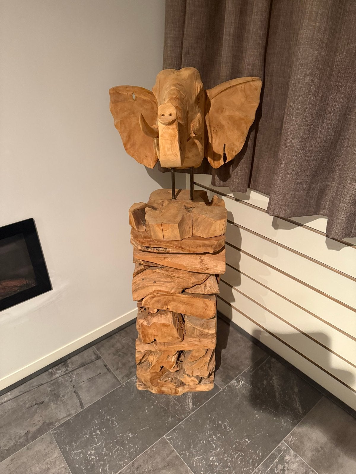 Uniek Teakhouten Olifantenbeeld - Handgesneden, Antiek en Kunst, Beeld, Hout, Bruin, Azië