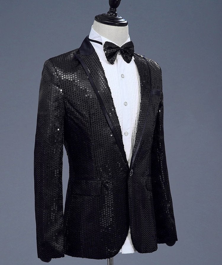 Heren zwart paillet glitter colbert mannen zwarte blazer, Verzenden, Nieuw, Overige maten, Zwart