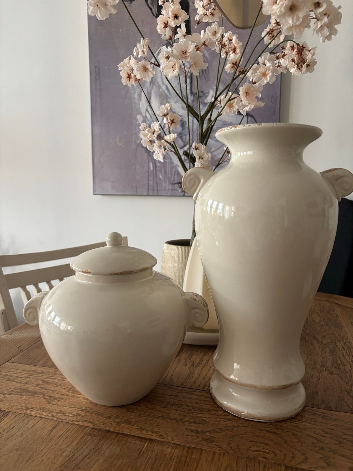 Set van 2 crèmekleurige vazen/potten, Ophalen of Verzenden