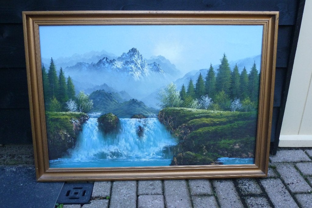 Landschap schilderij prachtig olieverf op doek, Ophalen, Gesigneerd, Landschap