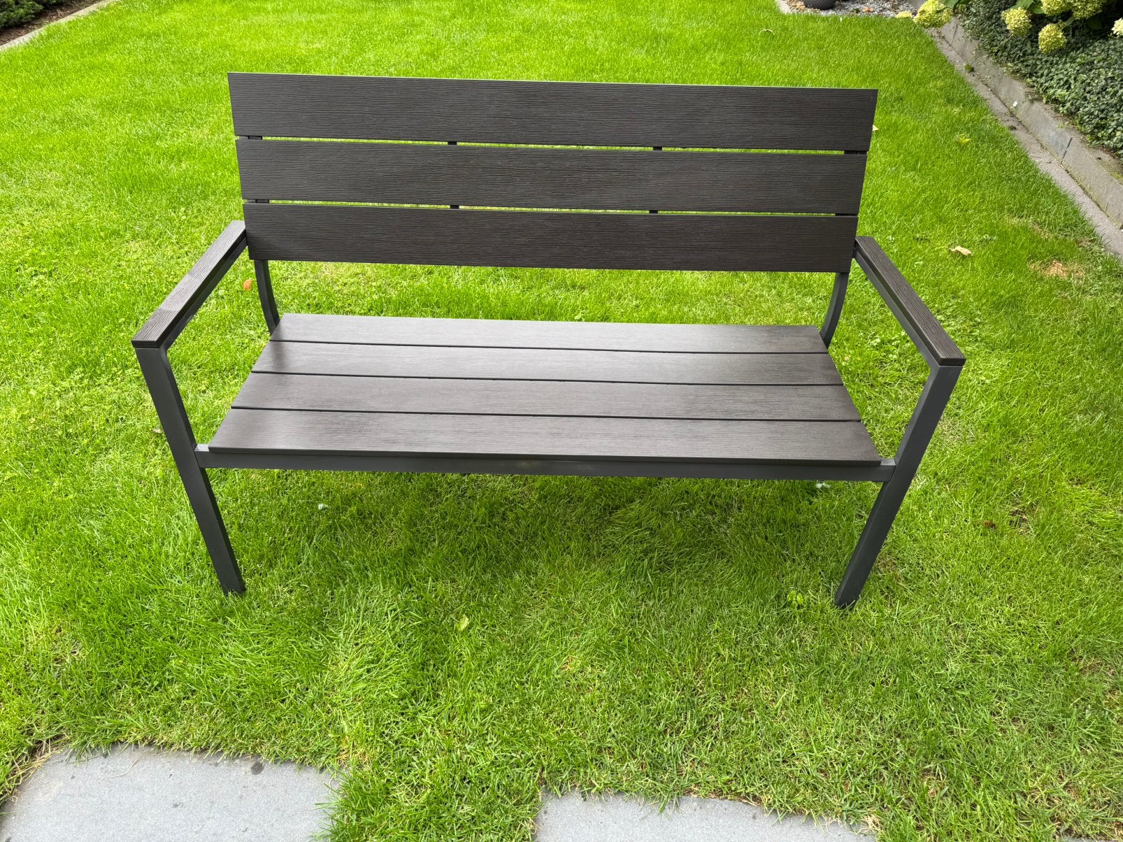Kunstof bruine tuinbank, Tuin en Terras, Ophalen, Gebruikt, Kunststof