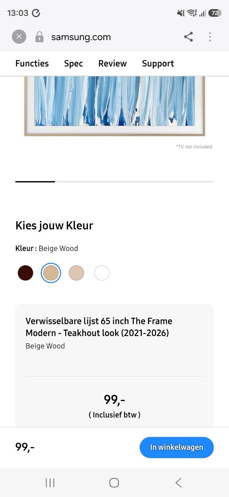 Samsung The Frame Verwisselbare Lijst 65 inch Beige Hout, Ophalen of Verzenden, Nieuw