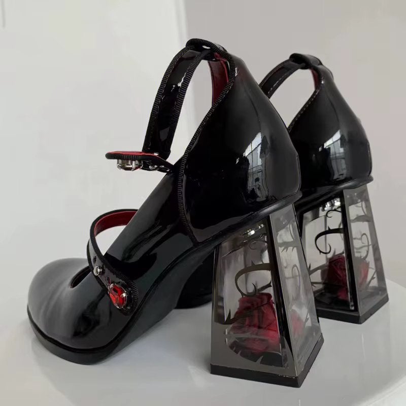 Zwarte gothic mary jane lak pumps met roos, Kleding | Dames, Verzenden, Nieuw, Zwart, Pumps