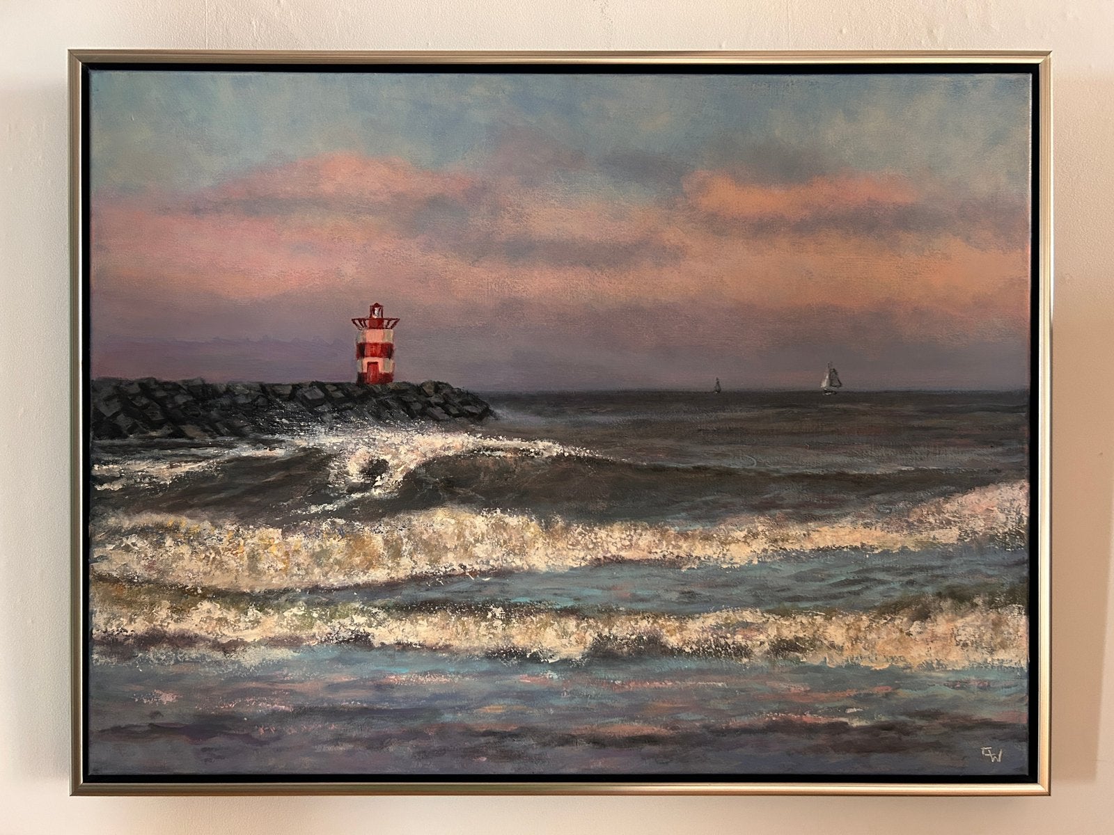 'Zicht op het noordelijk havenhoofd', Ophalen, Maritiem / water, Doek, Klassiek