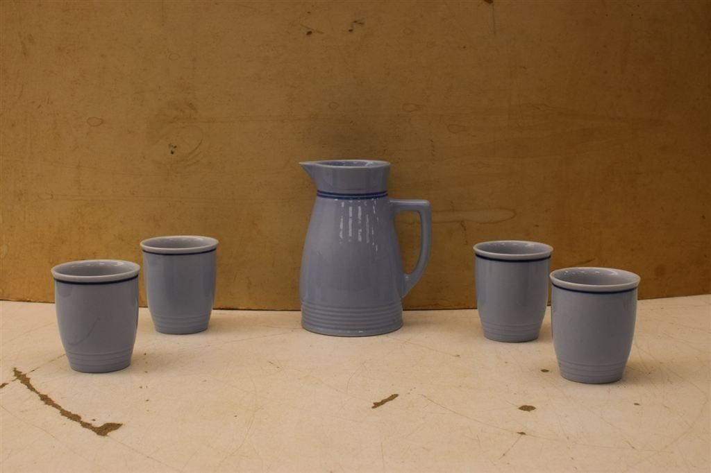 5 delig Lelien Porseleinen kan met bekers 44404, Huis en Inrichting, Keuken | Servies, Gebruikt, Ophalen of Verzenden, Bord(en)