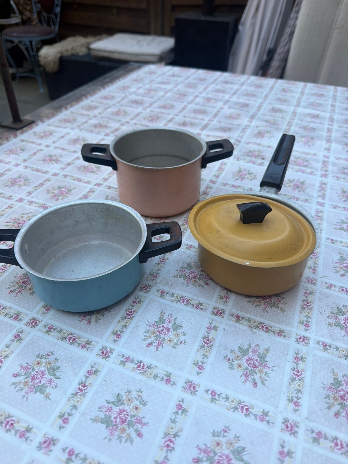 Vintage pannen set - 3 stuks, Gebruikt, Met deksel, Aluminium, Pannenset