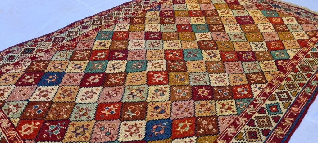 Soumak kelim Perzische tapijten 190x126/wandkleed/tafelkleed, 100 tot 150 cm, Www.simatapijten.nl, Nieuw, Ophalen of Verzenden