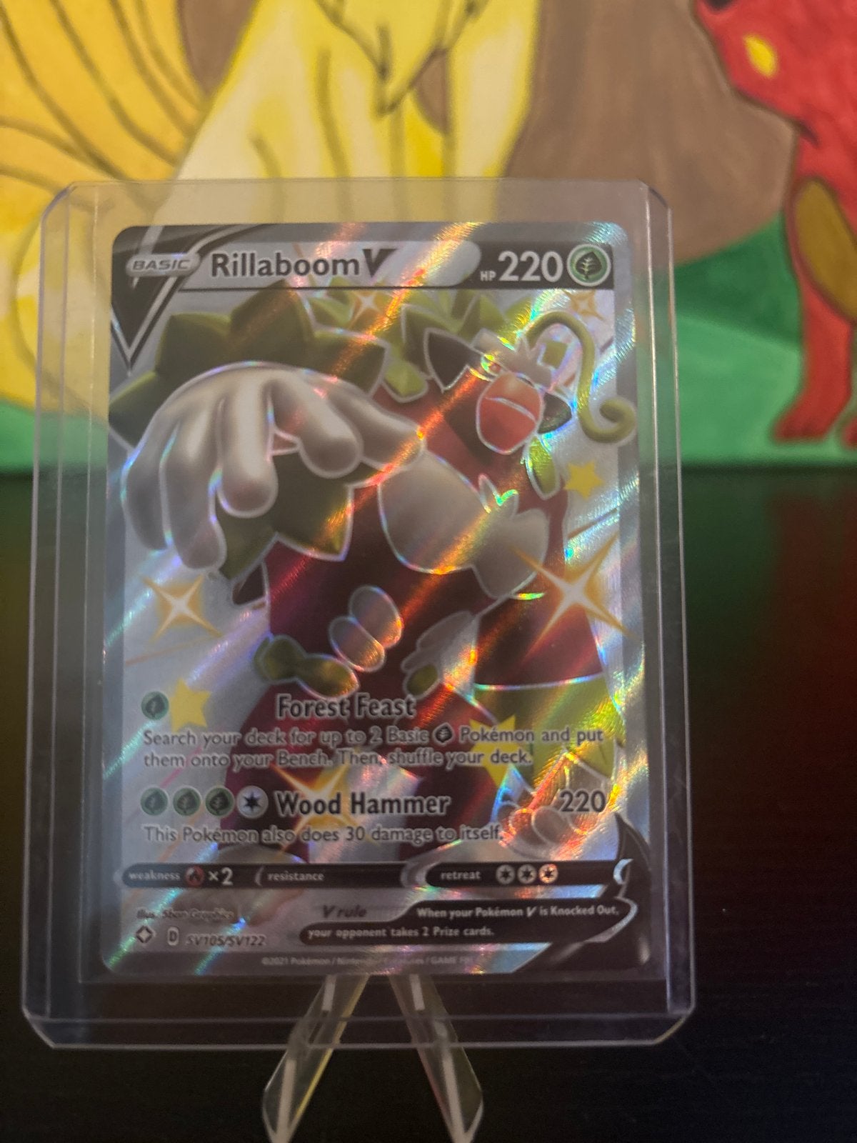 Shining Fates Rillaboom V Shiny Pokémon Kaart, Ophalen of Verzenden, Zo goed als nieuw, Losse kaart, Foil