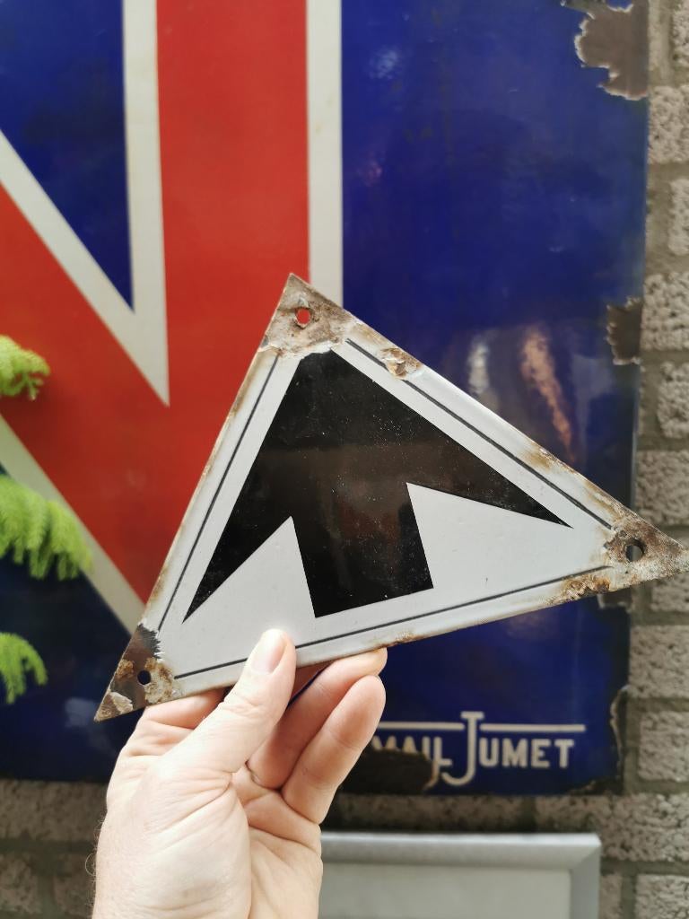 Vintage emaille bord richtingwijzer/pijl/links/rechts, Ophalen of Verzenden