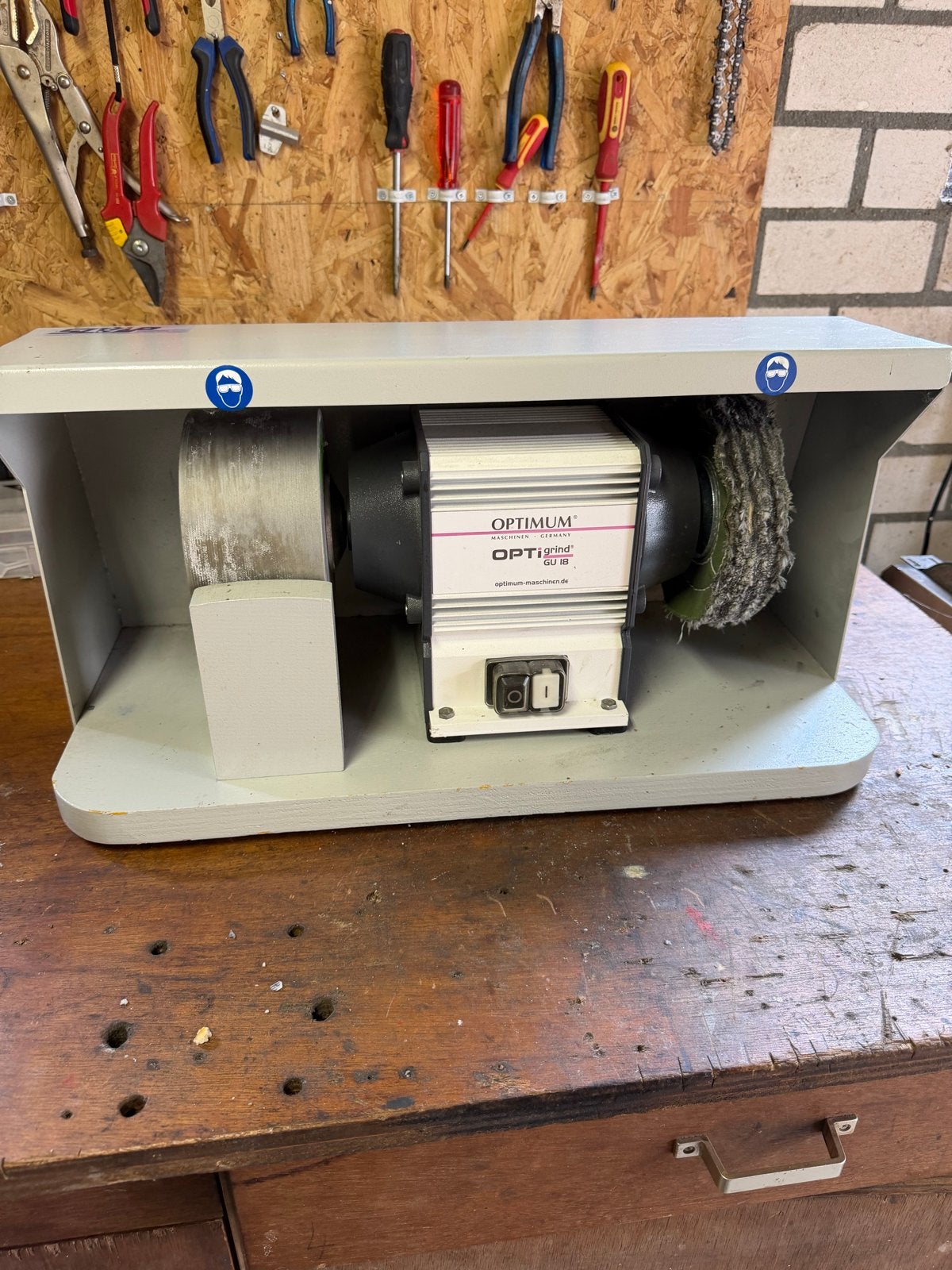 Messenslijp Optimum Optigrind GU 18 Werkbankslijpmachine, Ophalen of Verzenden, Gebruikt, Minder dan 700 watt, Werkbankslijpmachine