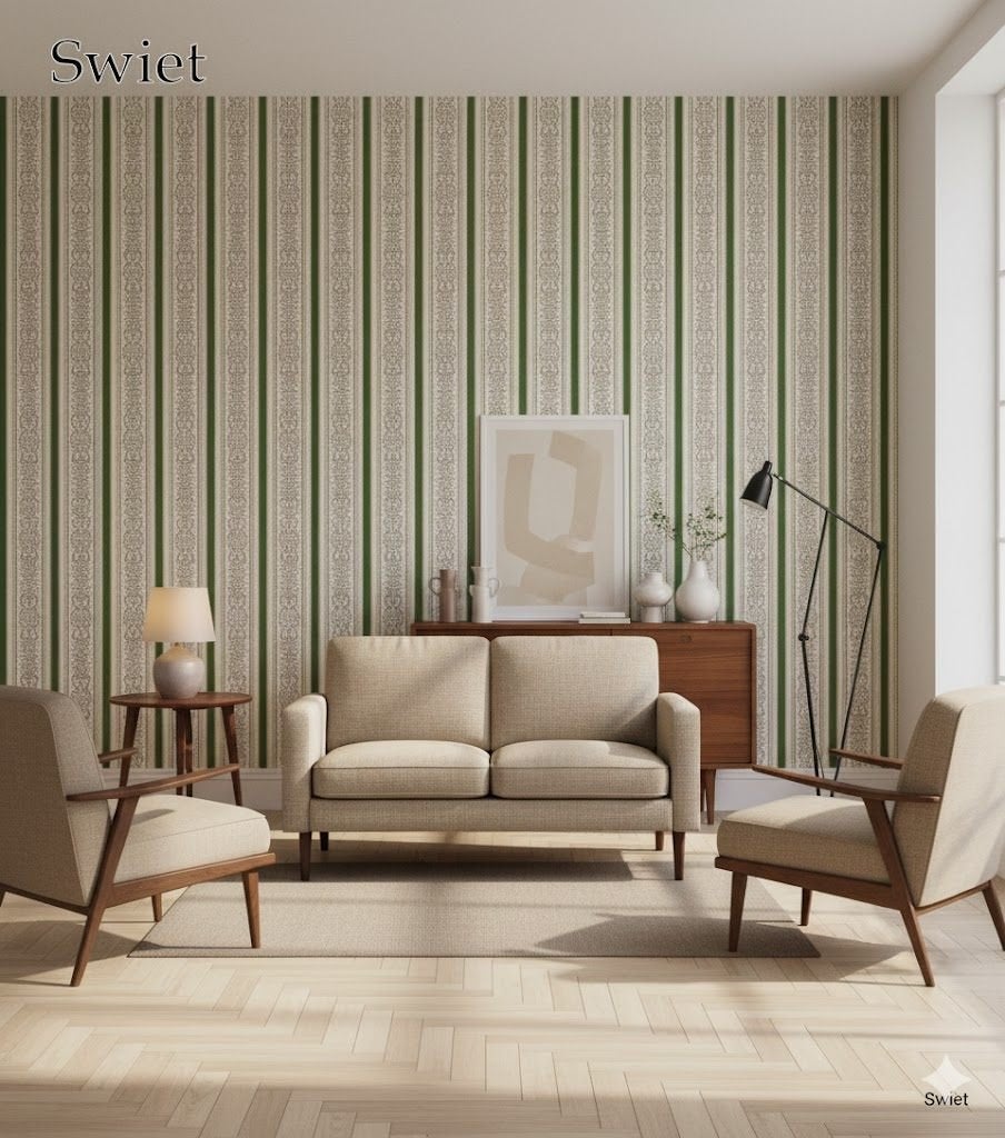 7174 groen taupe klassiek vintage behang jaren 60 swiet, Huis en Inrichting, Verzenden, Groen