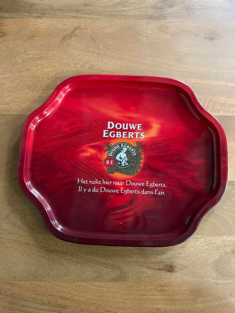 Vintage Douwe Egberts Dienblad - Rood Metaal, Ophalen of Verzenden, Zo goed als nieuw, Rechthoekig