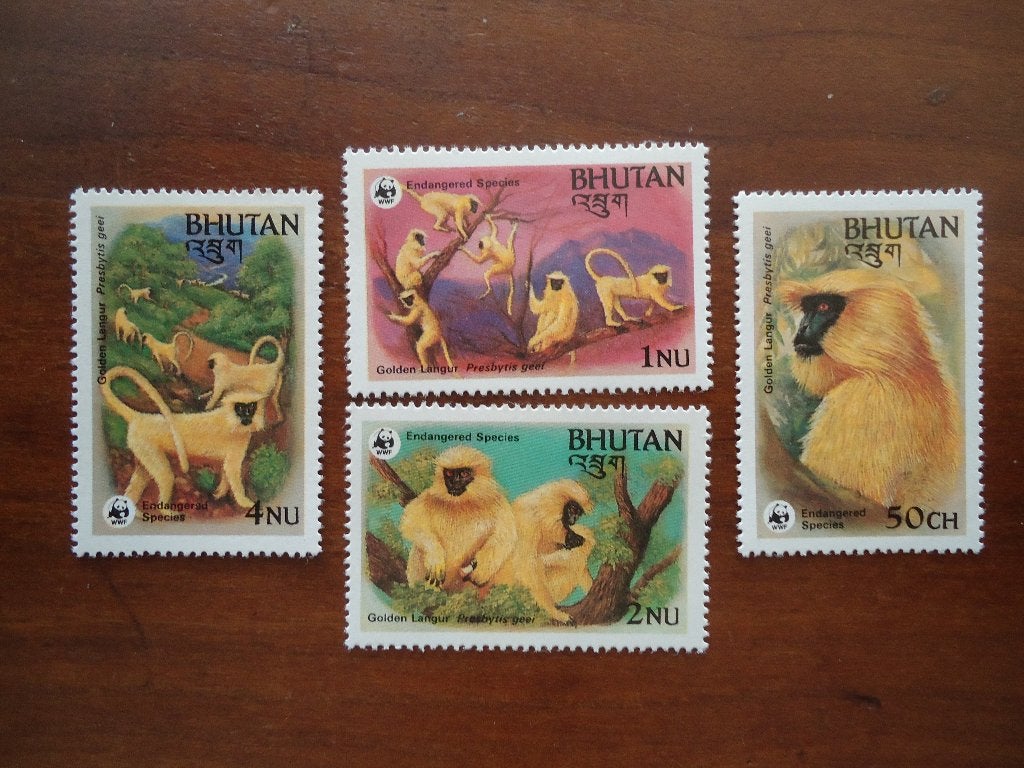 Dier aap Bhutan 1984, mi. 840-43 postfris, Ophalen of Verzenden, Postfris, Dier of Natuur