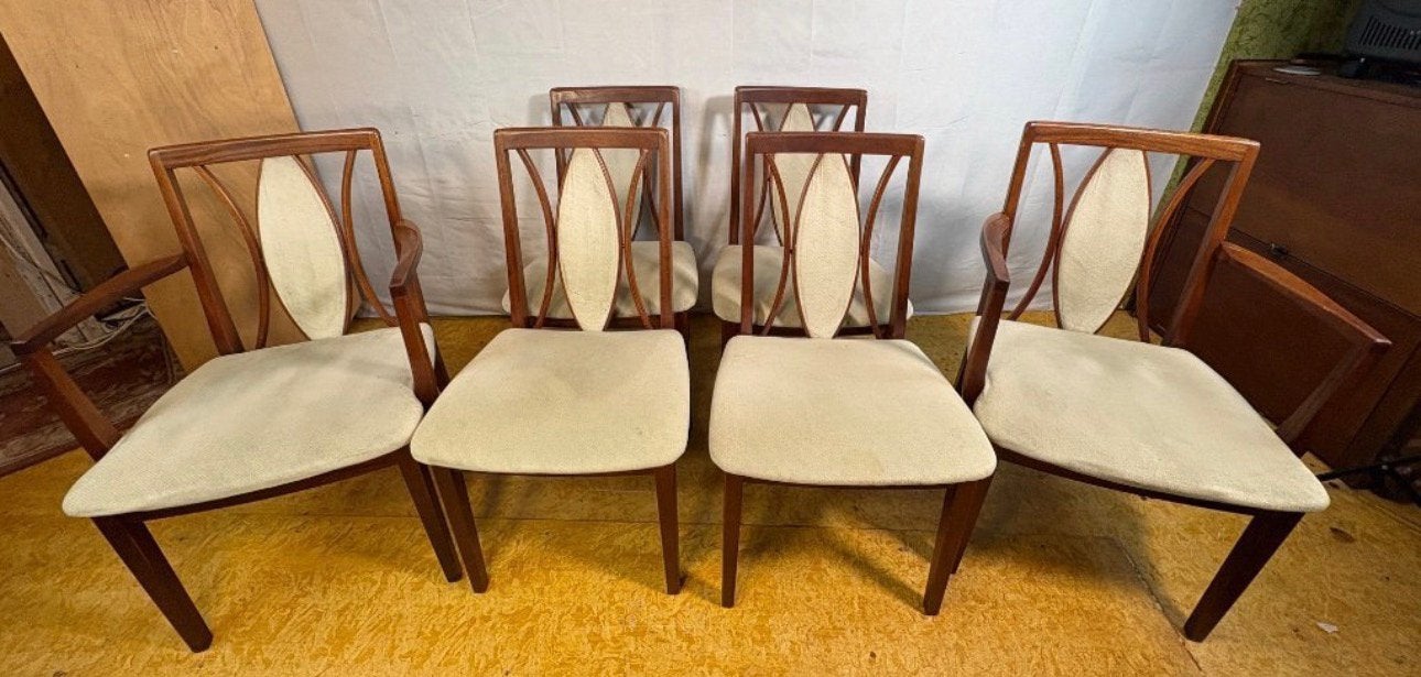Gratis bezorging!Set 6 vintage retro teak stoelen GPlan1970, Gebruikt, Bruin, GPlan, Ophalen of Verzenden