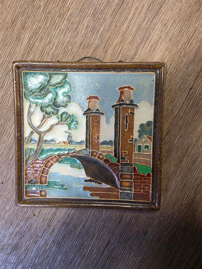 Antieke Polychrome Tegel: Poort Rijswijk-Delft, Ophalen of Verzenden