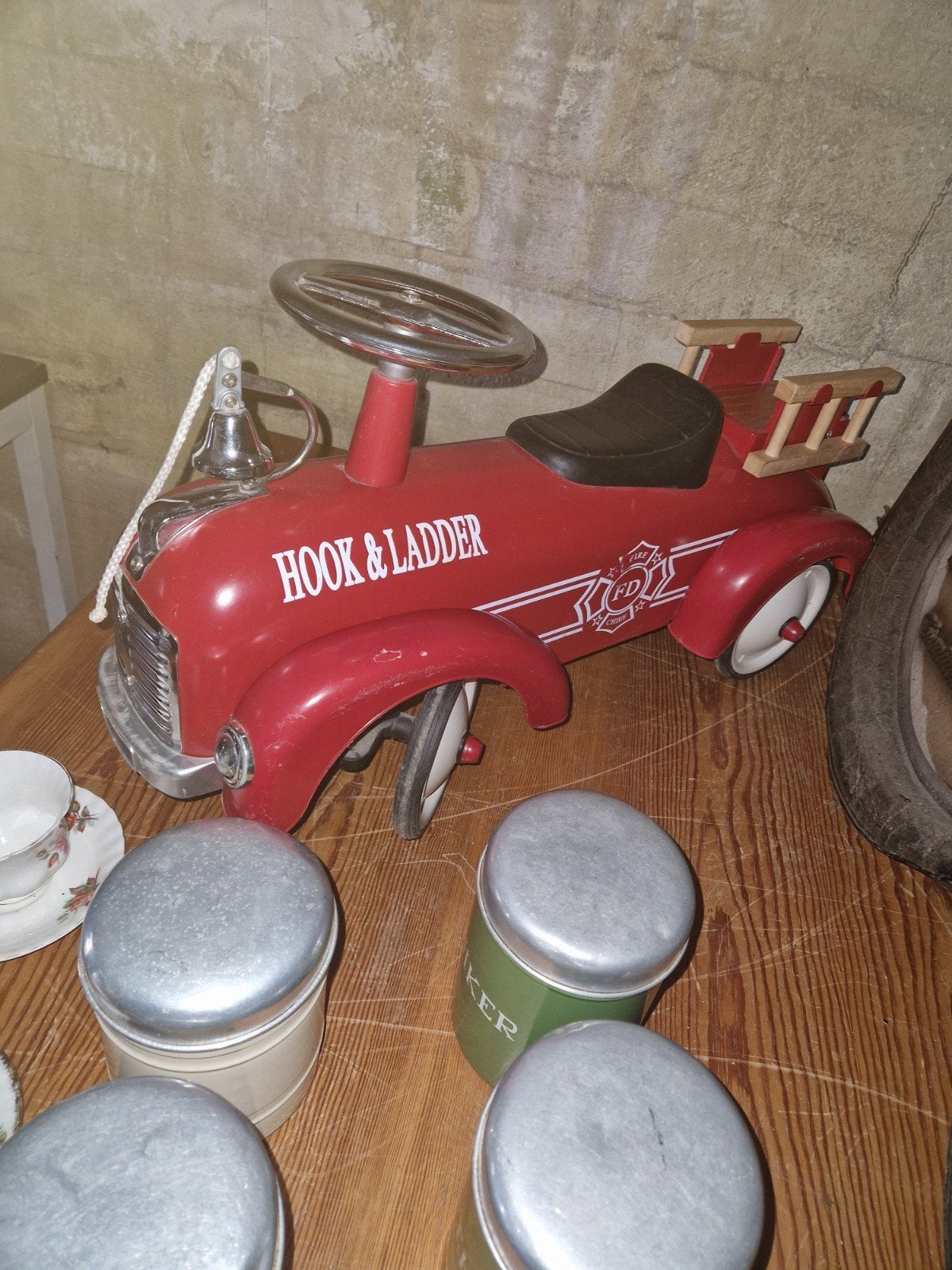 Vintage Rode Trapauto Brandweerwagen Hook & Ladder, Antiek en Kunst, Ophalen