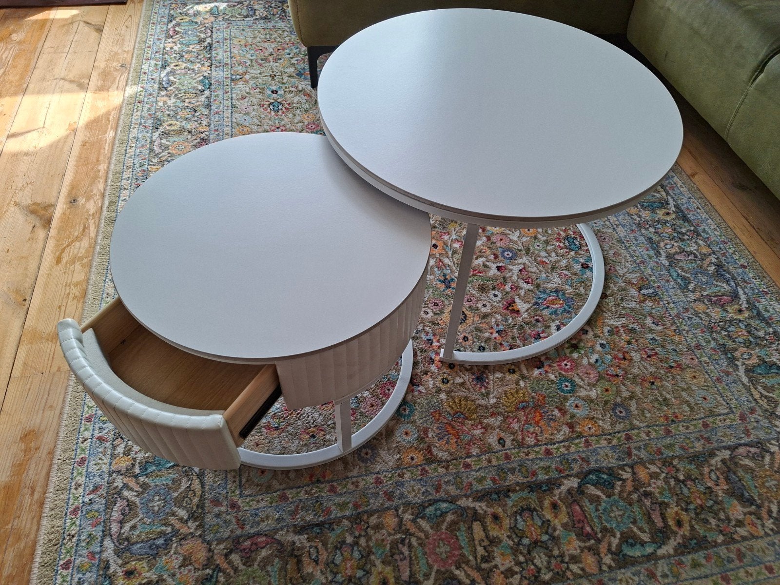 Set van 2 witte ronde salontafels met opbergruimte - zgan, Ophalen, 50 tot 100 cm, Rond, 50 tot 100 cm