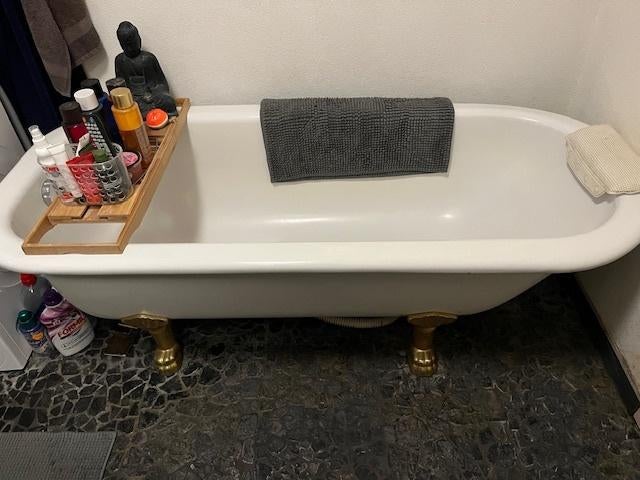 Mooie vintage badkuip metaal emaille gouden leeuwenpootjes, Ophalen, Minder dan 50 cm, Gebruikt, Overige typen