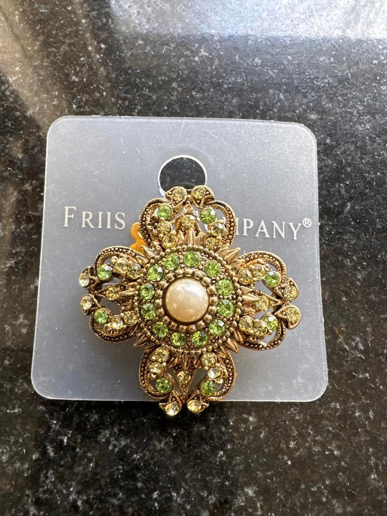 Vintage Broche met Groene Strass en Parel, Overige materialen, 4 tot 7 cm, Nieuw, Ophalen of Verzenden