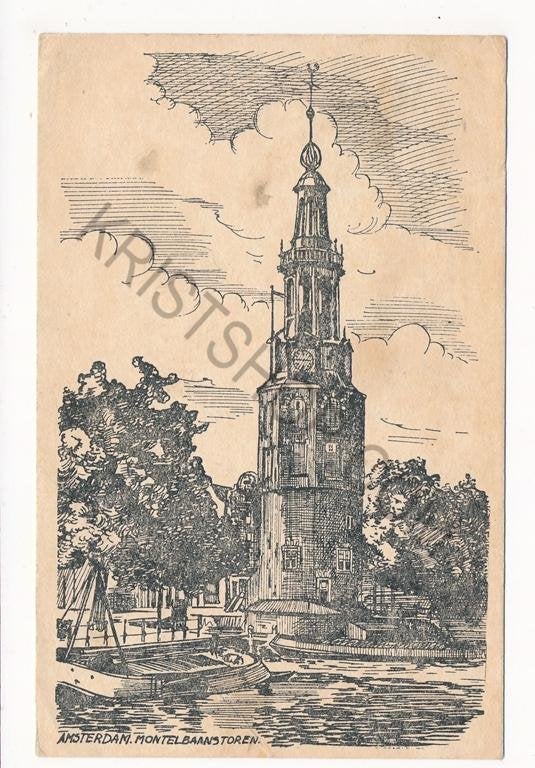 Amsterdam - Monteltoren - pentekening [KRST003-6219, Ophalen of Verzenden, 1960 tot 1980, Gelopen, Noord-Holland