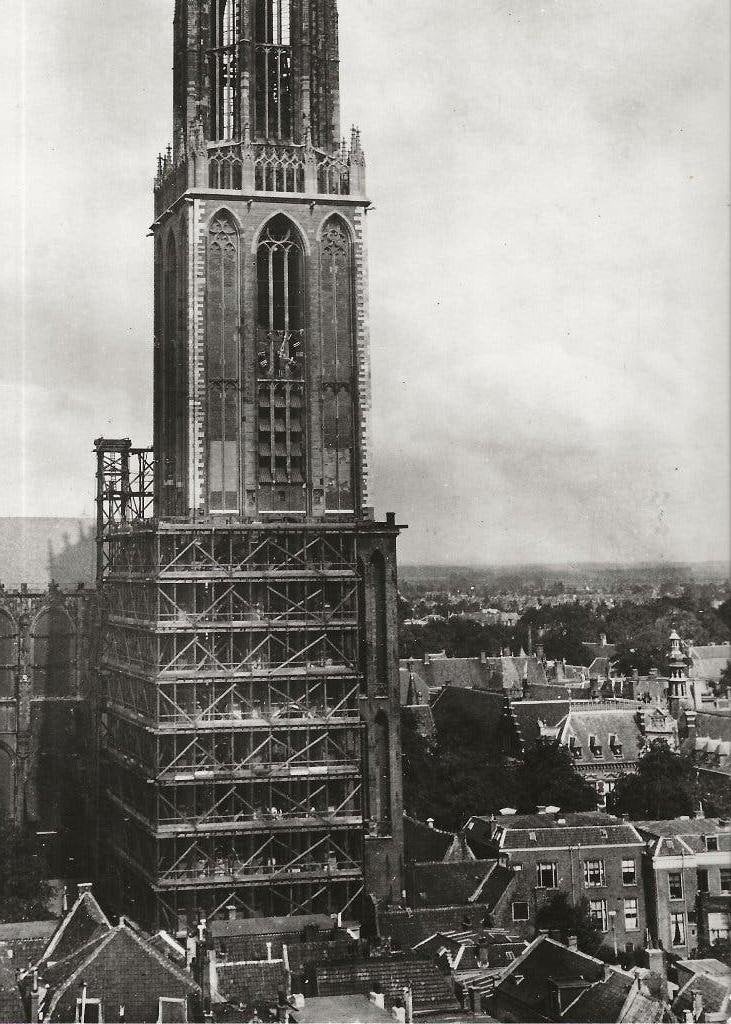Utrecht Dom in de steigers Foto, Ophalen of Verzenden, 1920 tot 1940, Ongelopen, Utrecht