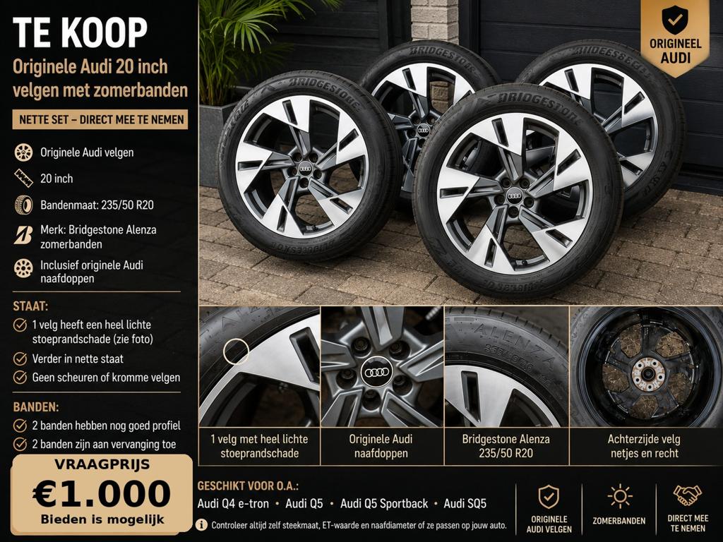 Originele Audi e-tron20 inch velgen met zomerbanden, Auto-onderdelen, Banden en Velgen, Ophalen of Verzenden