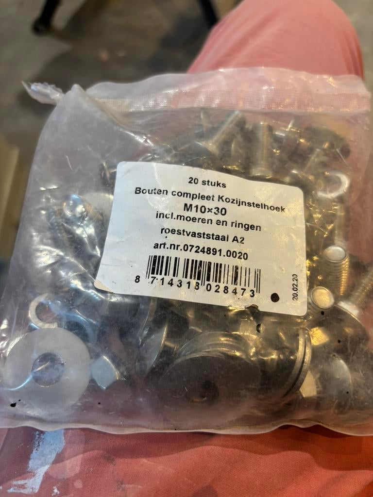 Bouten compleet kozijnstelhoek, Ophalen, Nieuw, Minder dan 50 mm, Rvs