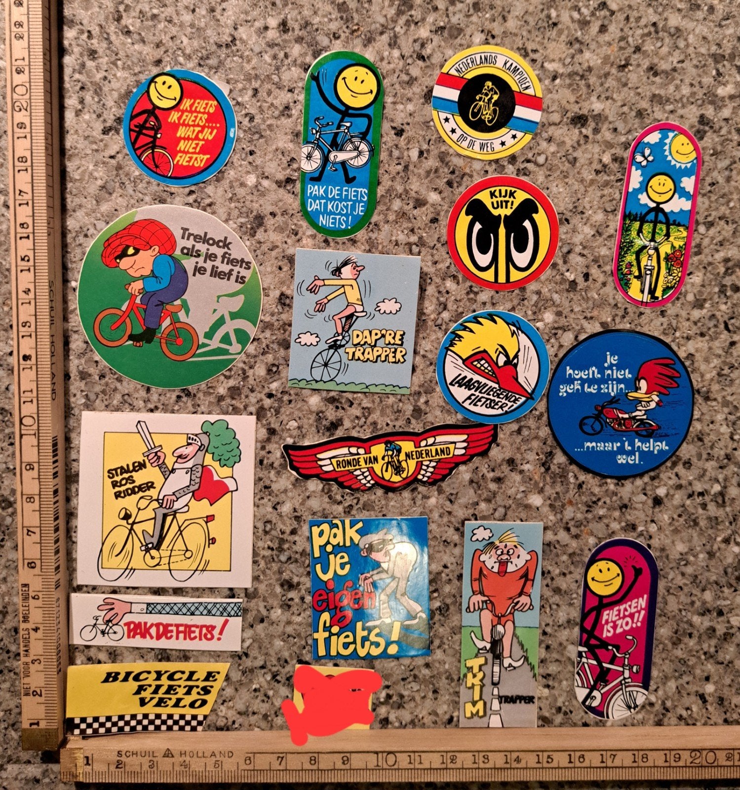 lotje van 16 vintage stickers grappig humor fiets agenda, Ophalen of Verzenden, Zo goed als nieuw