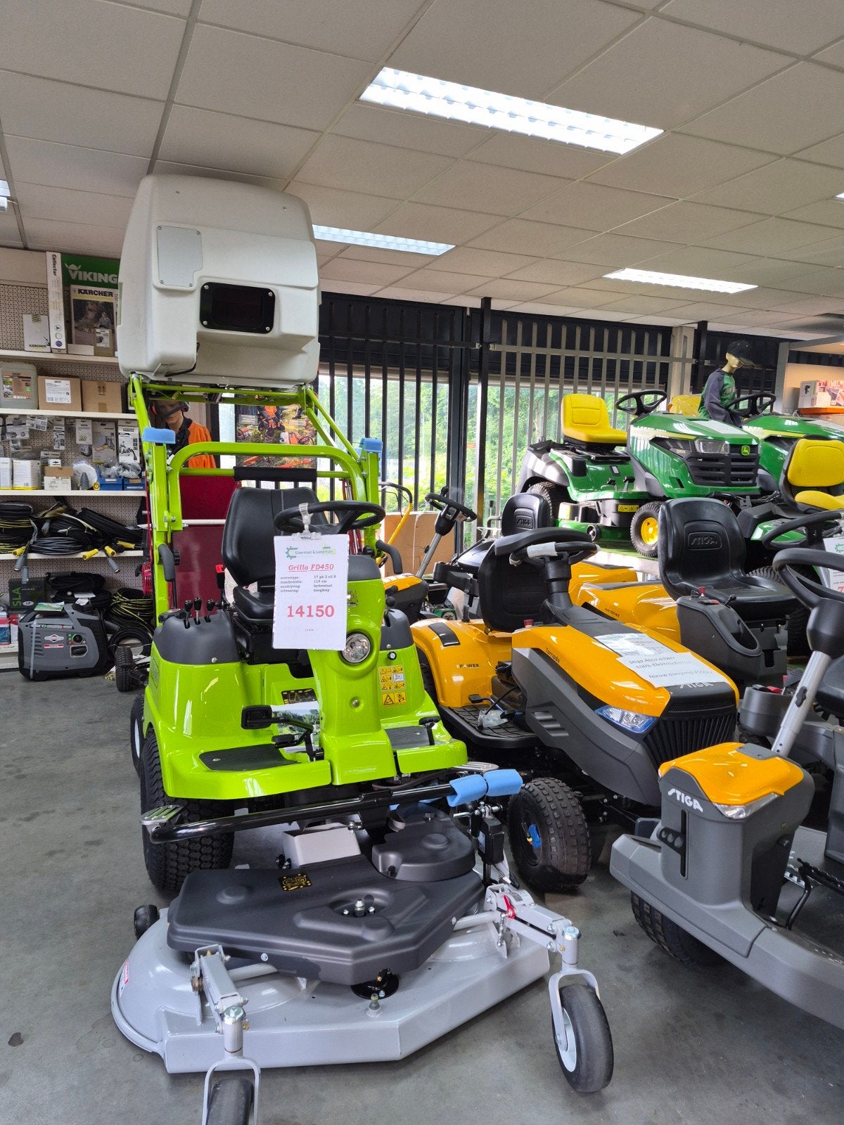 Grillo FD450 hoogkiep, Tuin en Terras, Zitmaaiers, Nieuw, 90 tot 120 cm, Elektrische starter, Opvangbak, Ophalen