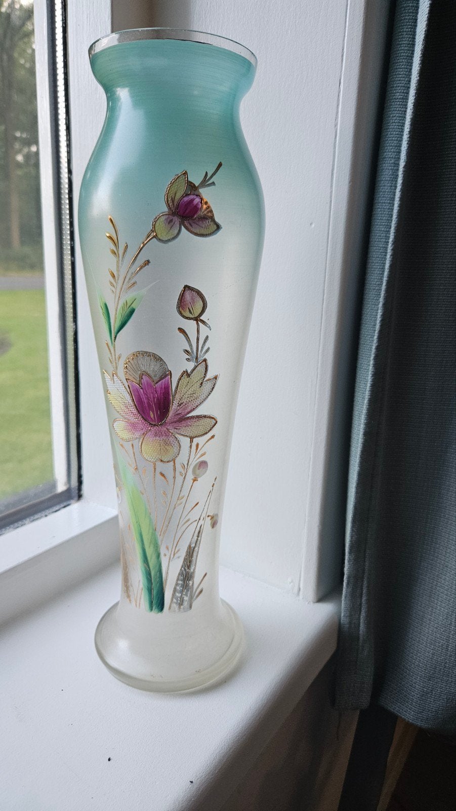 emaille glazen vaas / glaskunst / glasobject, Ophalen of Verzenden